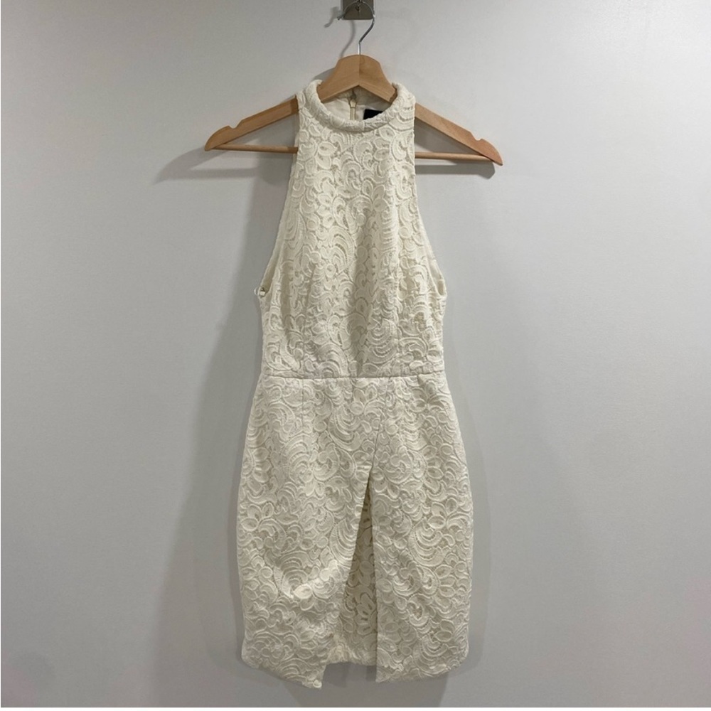 Nicholas Women's White lace Daija Neck Lace halter Dress mini tulip - Picture 2 of 14